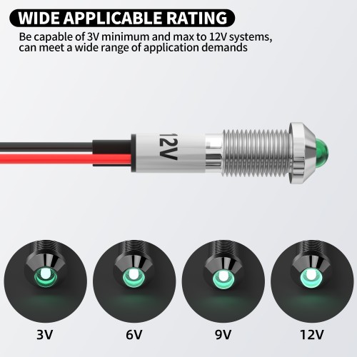 XD8-2W 12V 8MM Waterproof Pre-wired Warning LED Indicator Light