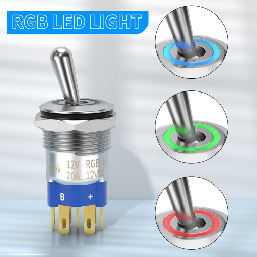 TS16-11EL 16MM 12V ON-ON 7-Pin RGB Waterproof Lighted Toggle Switch
