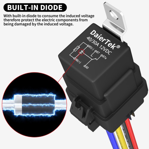 JD1914-W Heavy Duty SPDT 5Pin 30/40Amp Wired 24V Car Relay