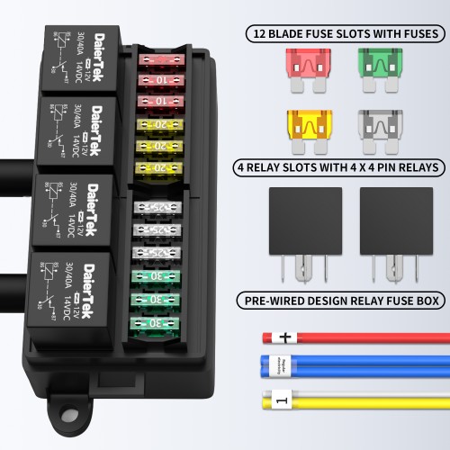 RB-R4F12-W1 8Way With 4 Relays and Blades Relay Fuse Block