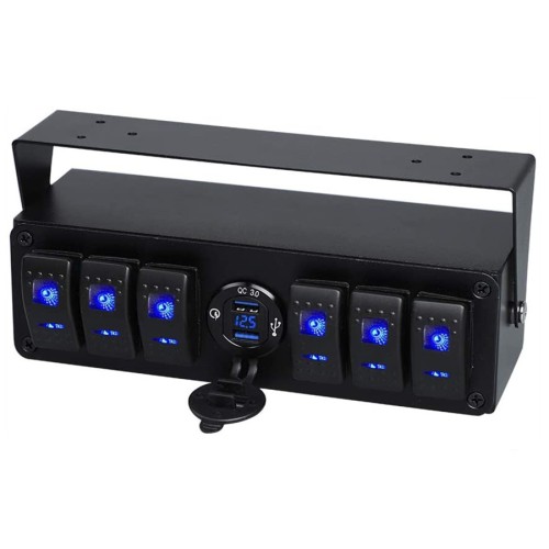 PN-L6S1 6 Gang 12V Rocker Switch Box With USB