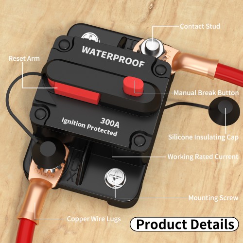 CB-03 12-24V 30A-300A Waterproof Circuit Breaker with Manual Reset