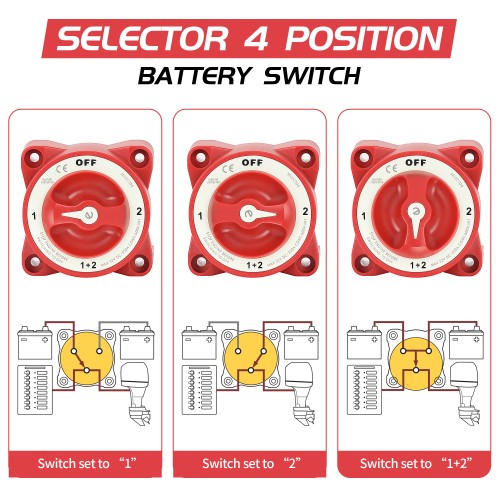 ASW-A1204S 12-32VDC 350A OFF-1-Both-2 4 Position Manual Selector Battery Switch