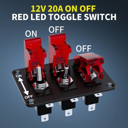 3Pin SPST ON/OFF 3 Gang Toggle Switch Panel With LED Light And Flip Cover