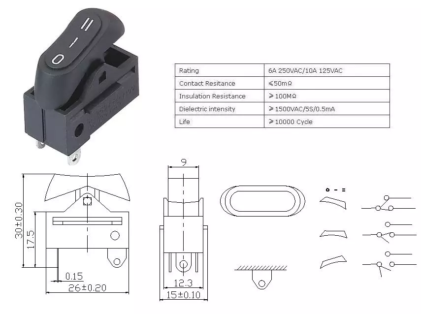 KCD1-122-1 Hair Dryer Rocker Switch-Daier