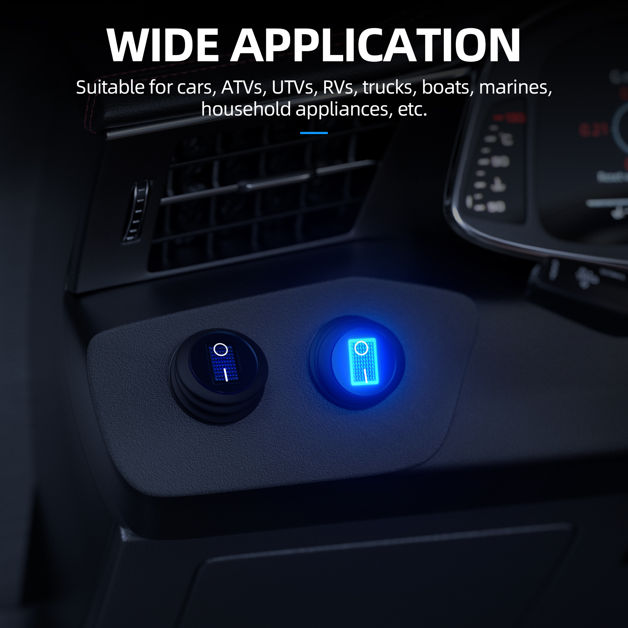 KCD1-8-101NW IP65 20A 12VDC Illuminated Round Waterproof Rocker Switch