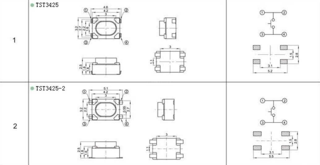 TST3425 small tactile switch