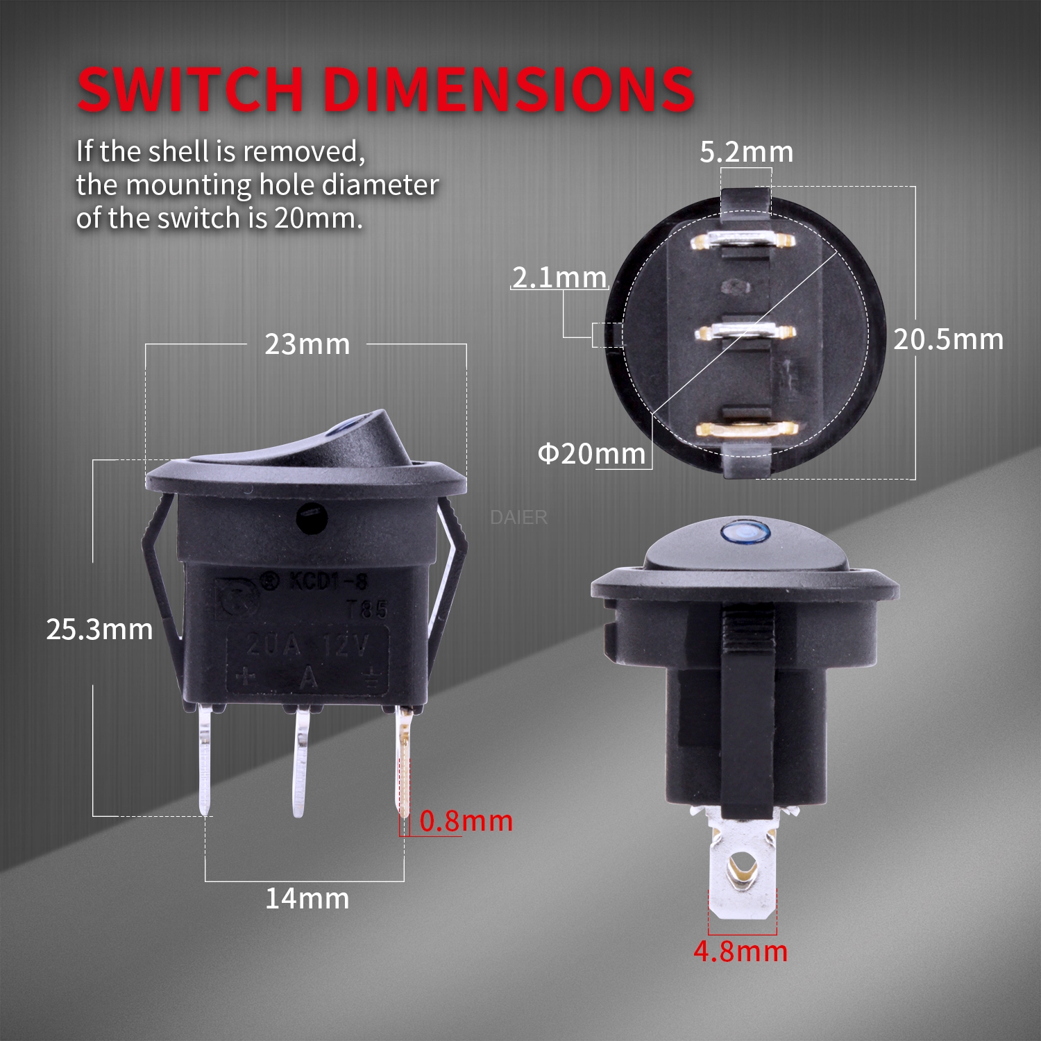KCD1-8-101EN DaierTek Round LED Rocker Switch