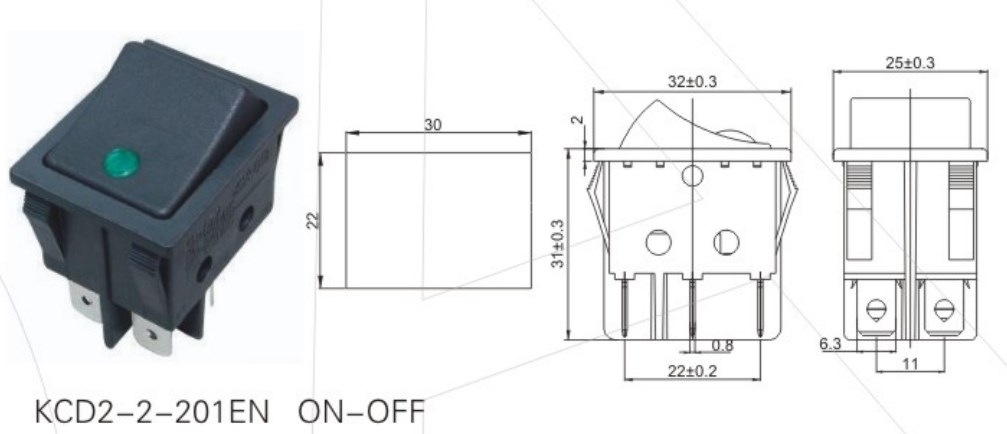 KCD2-2-201EN Green Illuminated Rocker Switch datasheet