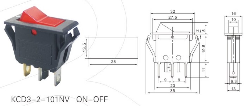 KCD3-2-101NV 12V Led Rocker Switch datasheet
