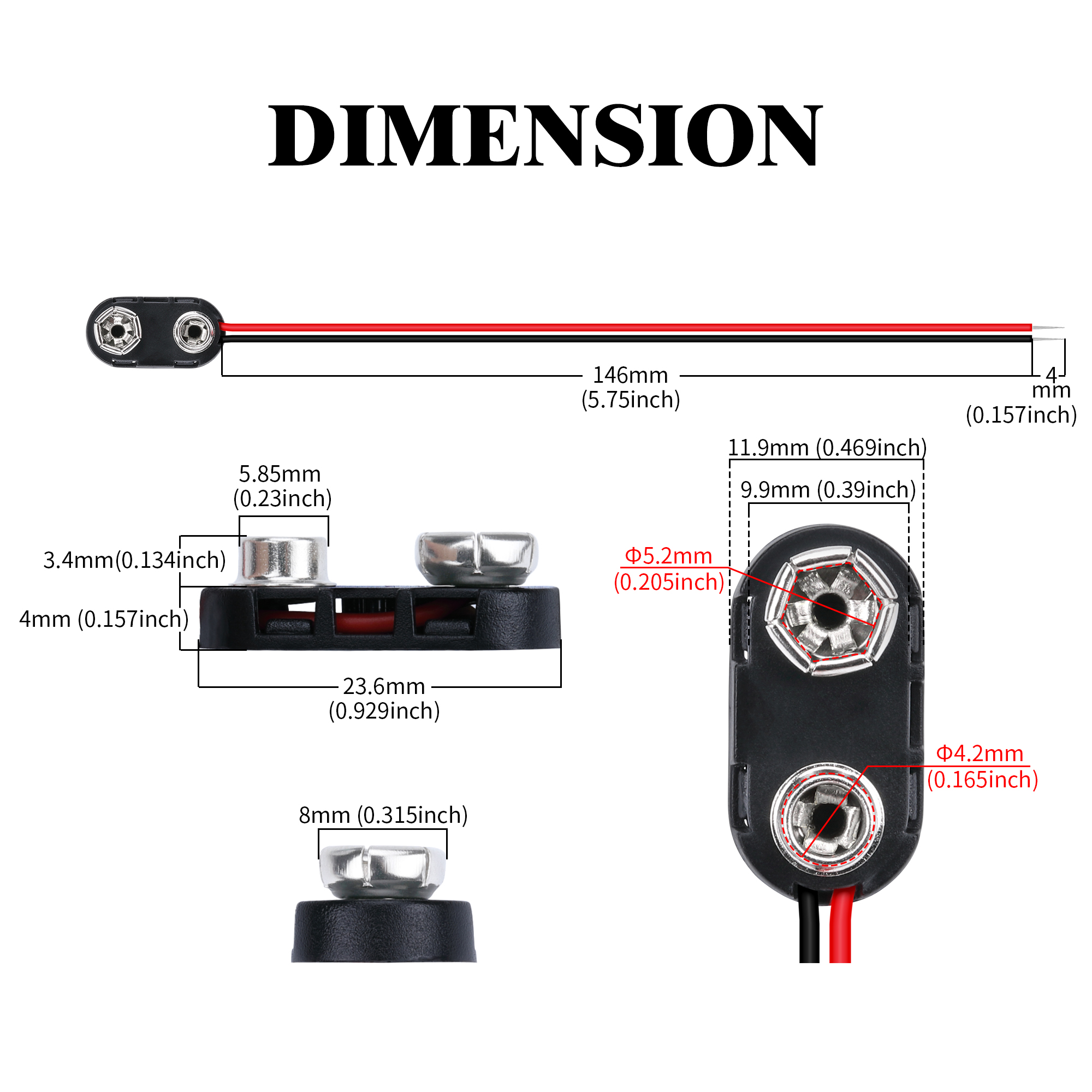 DCK2 Component-Grade 9V Battery Connectors Hard-Shell T-Type for OEM & Prototyping