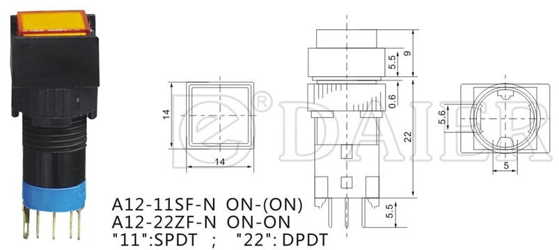 A12-11SF Square Momentary Push Button Switch