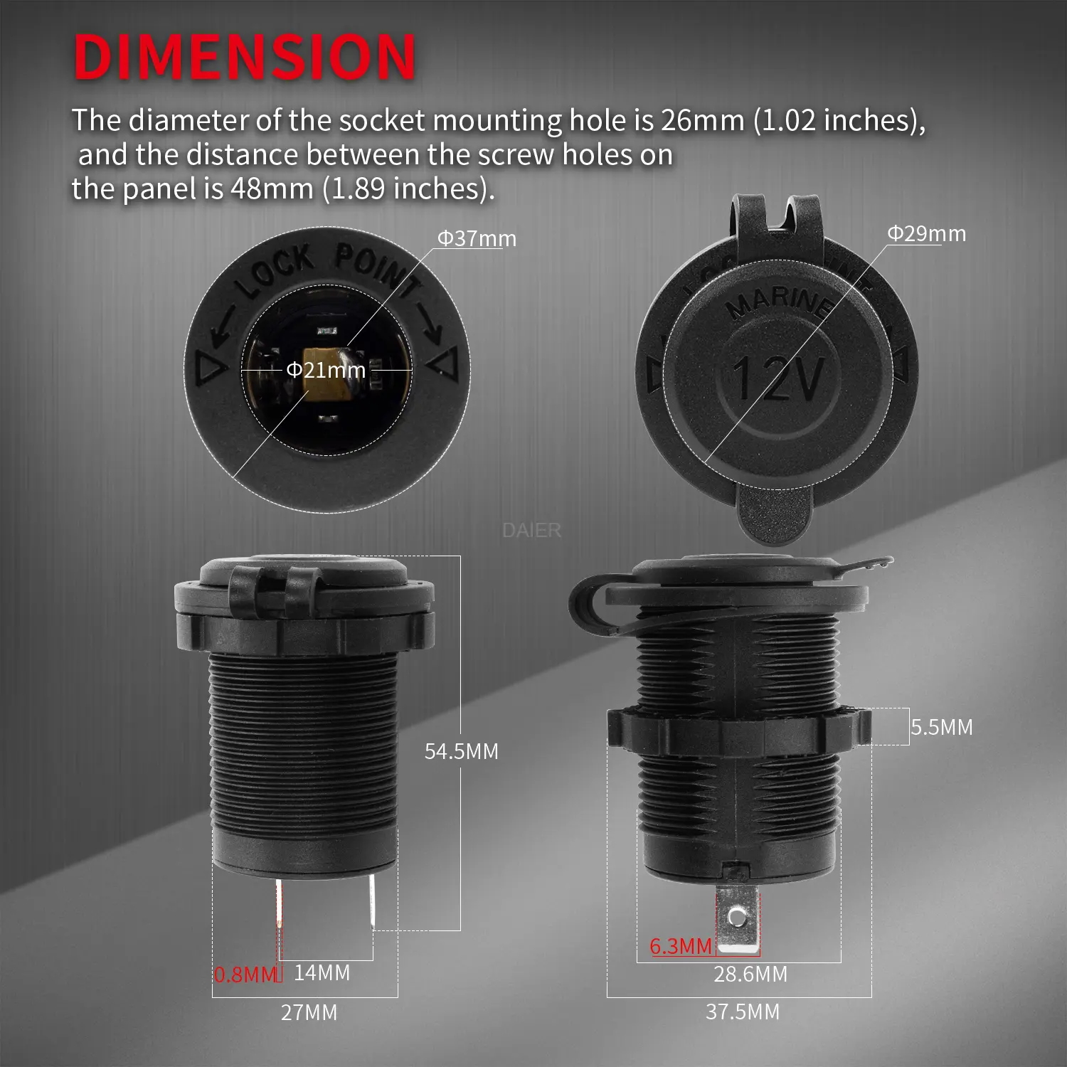 DS1011 Panel Mount Cigarette Lighter Socket / Popular Daier