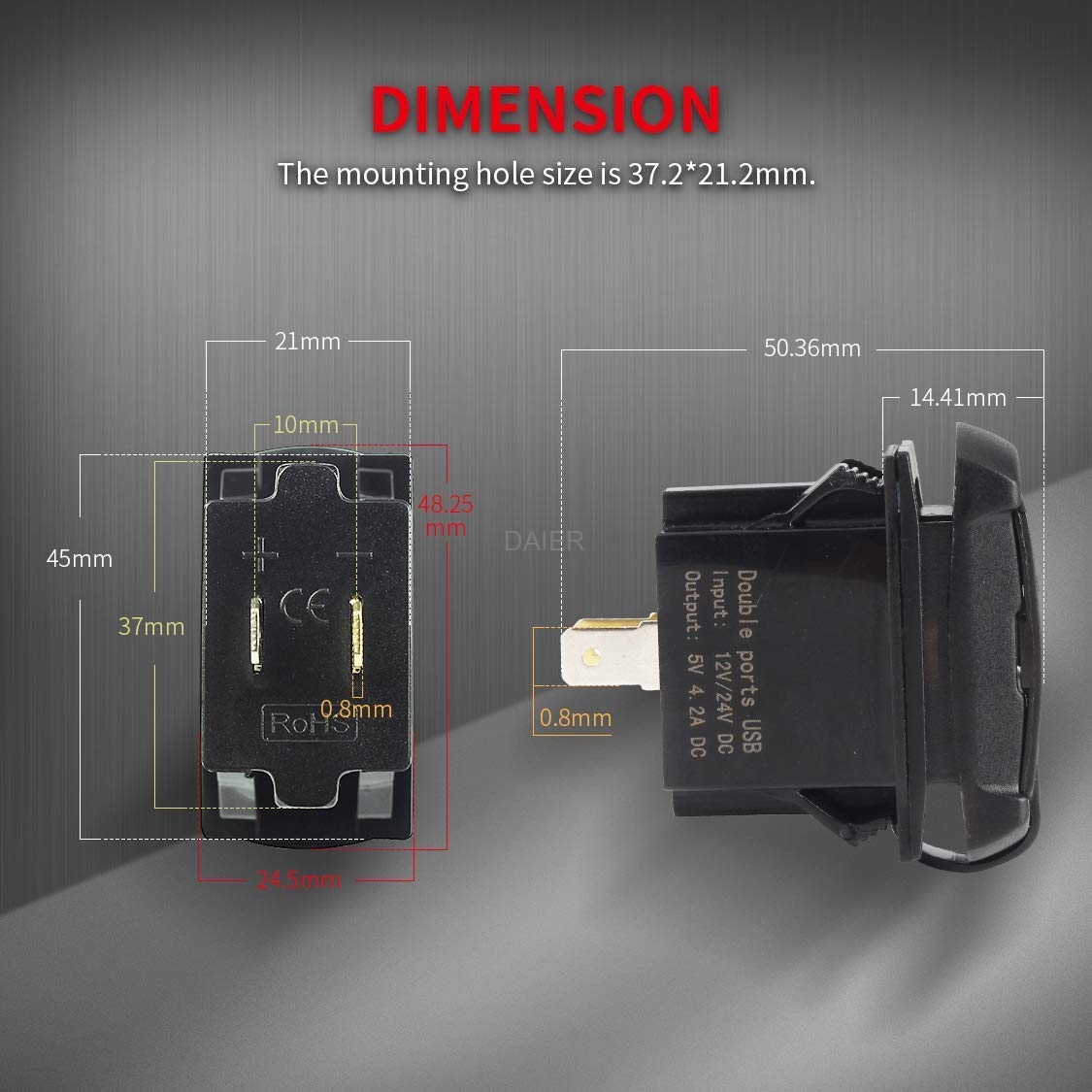 DS2013-E 4.2A Rocker Style USB Charger