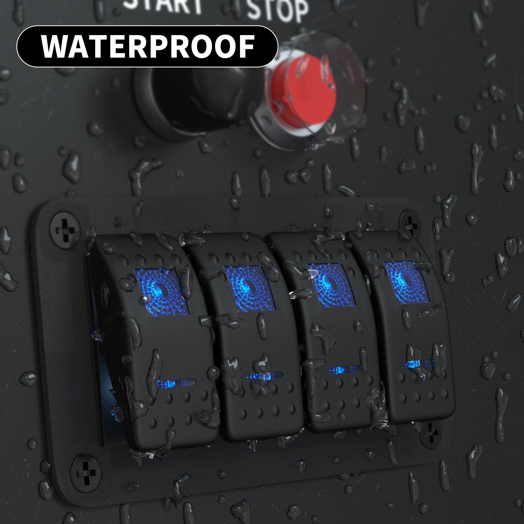 PN-1814 12/24V DC Dual LED 4 Gang Boat Rocker Switch Panel with Pre-wired