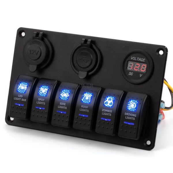 PN-L6S3 6 Gang 12v Switch Panel Marine