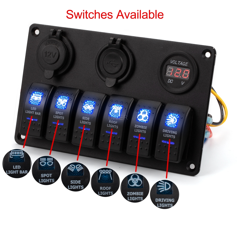 Automotive 12V/24V DC 20A SPST 4 Gang Rocker Switch Panel Box - DAIER