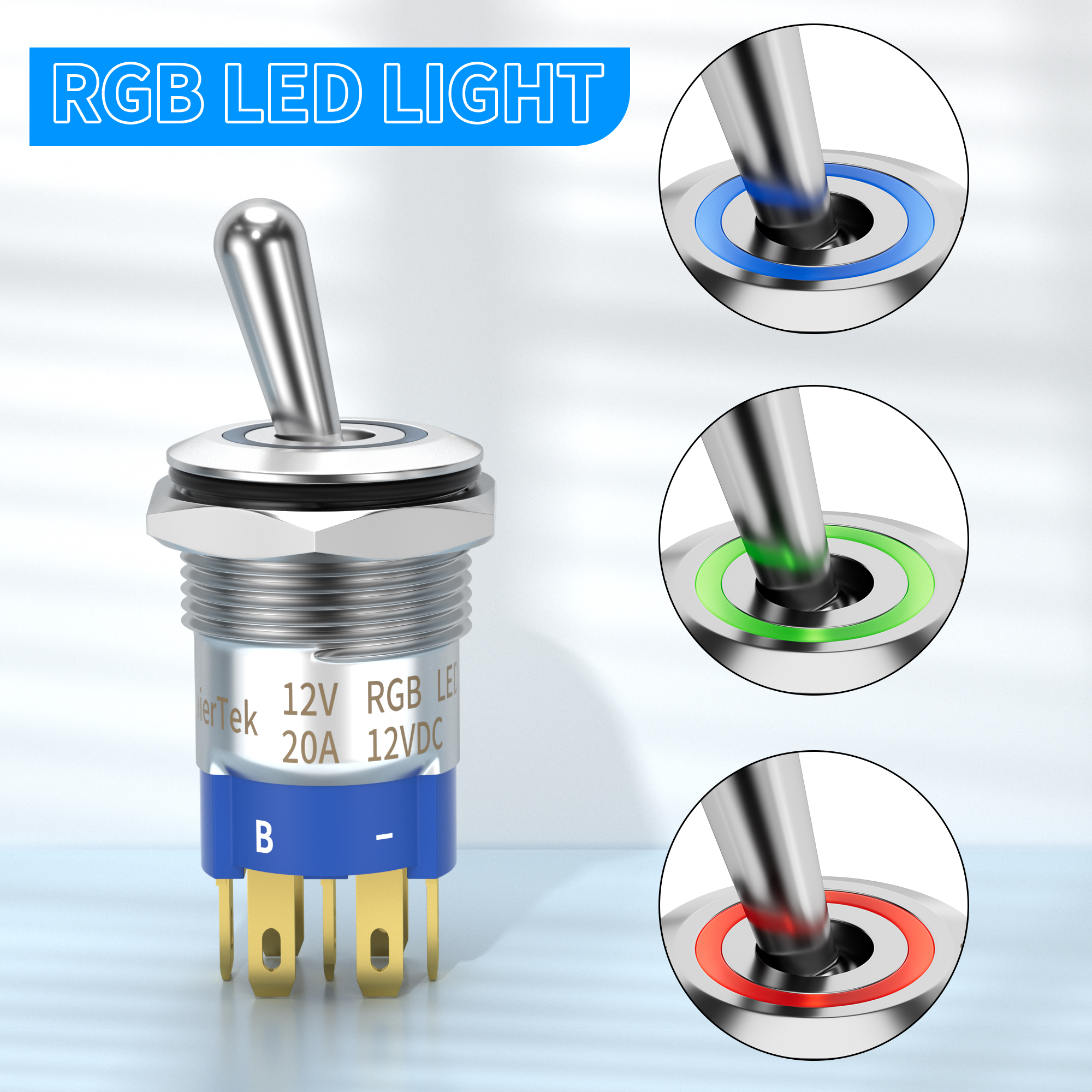 TS16-11EL 16MM 12V ON-ON 7-Pin RGB Waterproof Lighted Toggle Switch