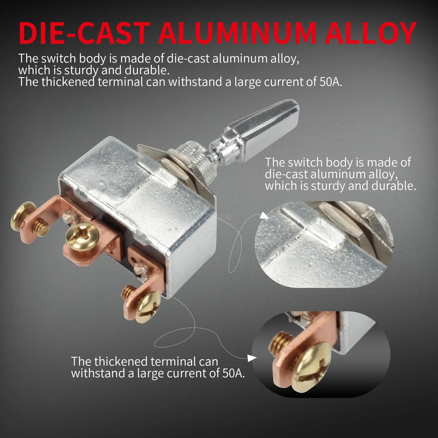 thumbnail image 2 of DaierTek 12V 50 Amp Waterproof Toggle Switch - Heavy Duty ON/OFF With Rubber Boot (2 Pack) 2 of 3