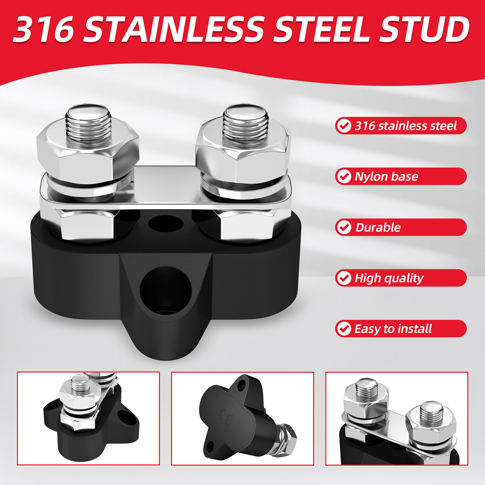 BB2-1 80A 12V- 48V DC M10/M8/M6 Dual Stud Power Distribution Terminal Block