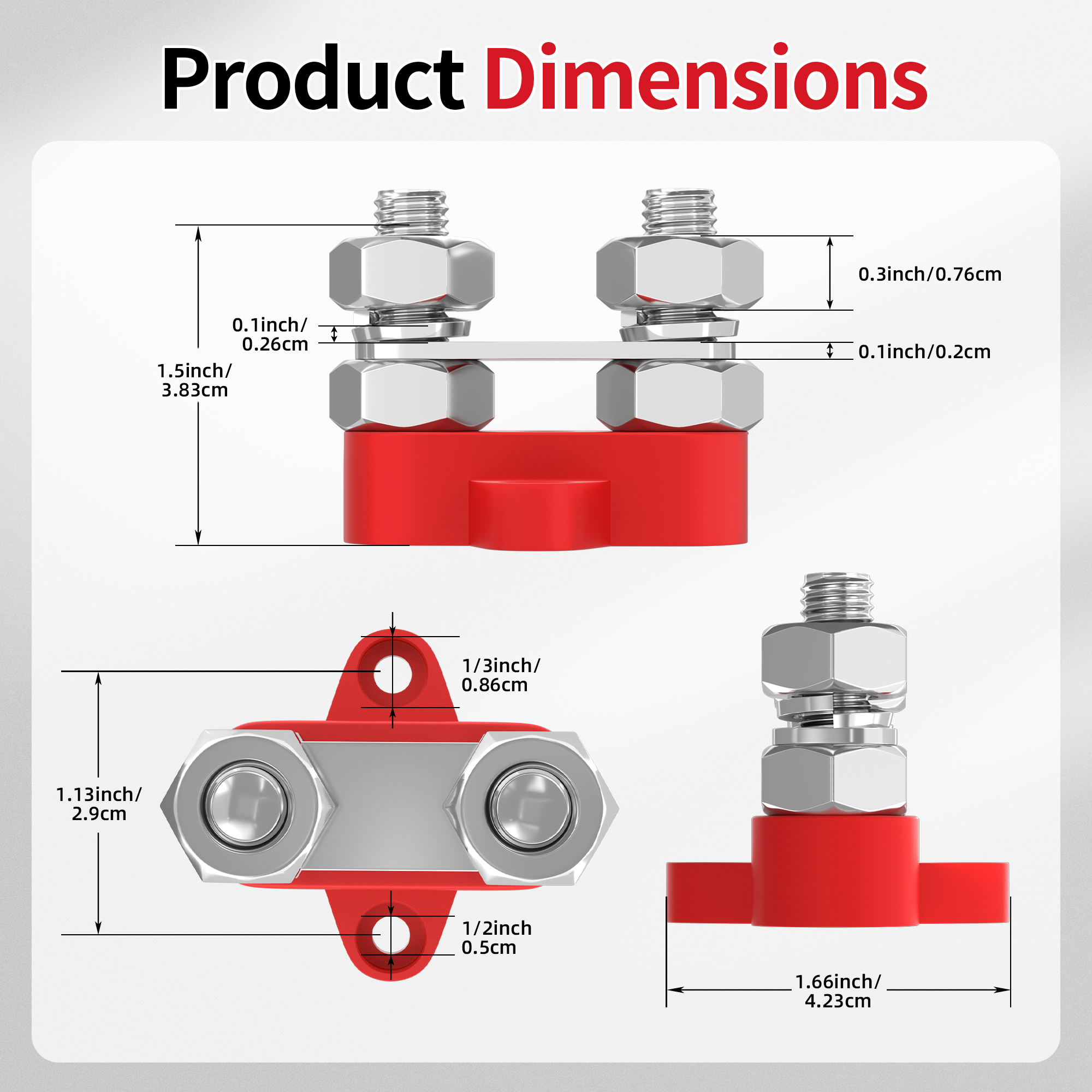 BB2-1 80A 12V- 48V DC M10/M8/M6 Dual Stud Power Distribution Terminal Block
