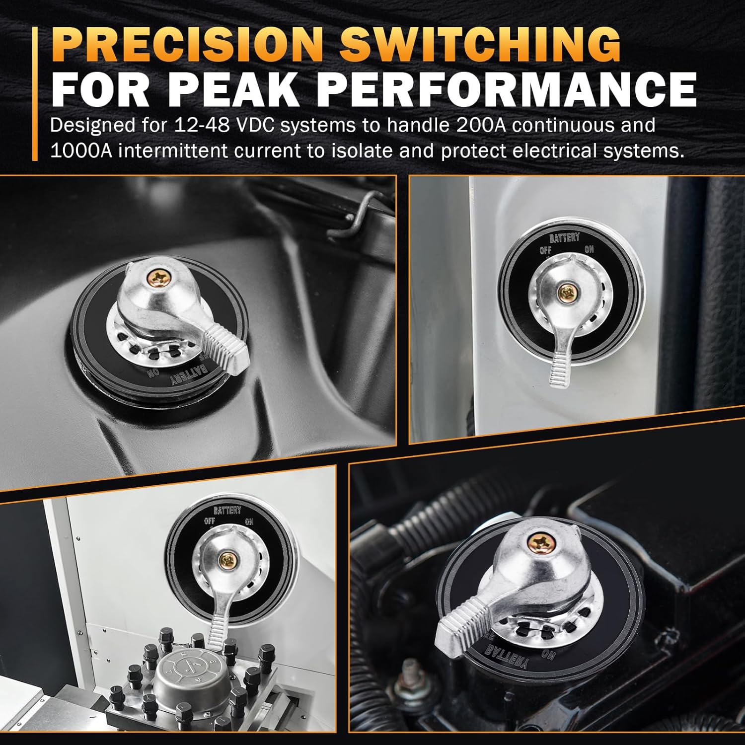 ASW-A802 200A 12-48V DC Battery Disconnect Switch Master Cutoff Panel Mount with Lever Handle