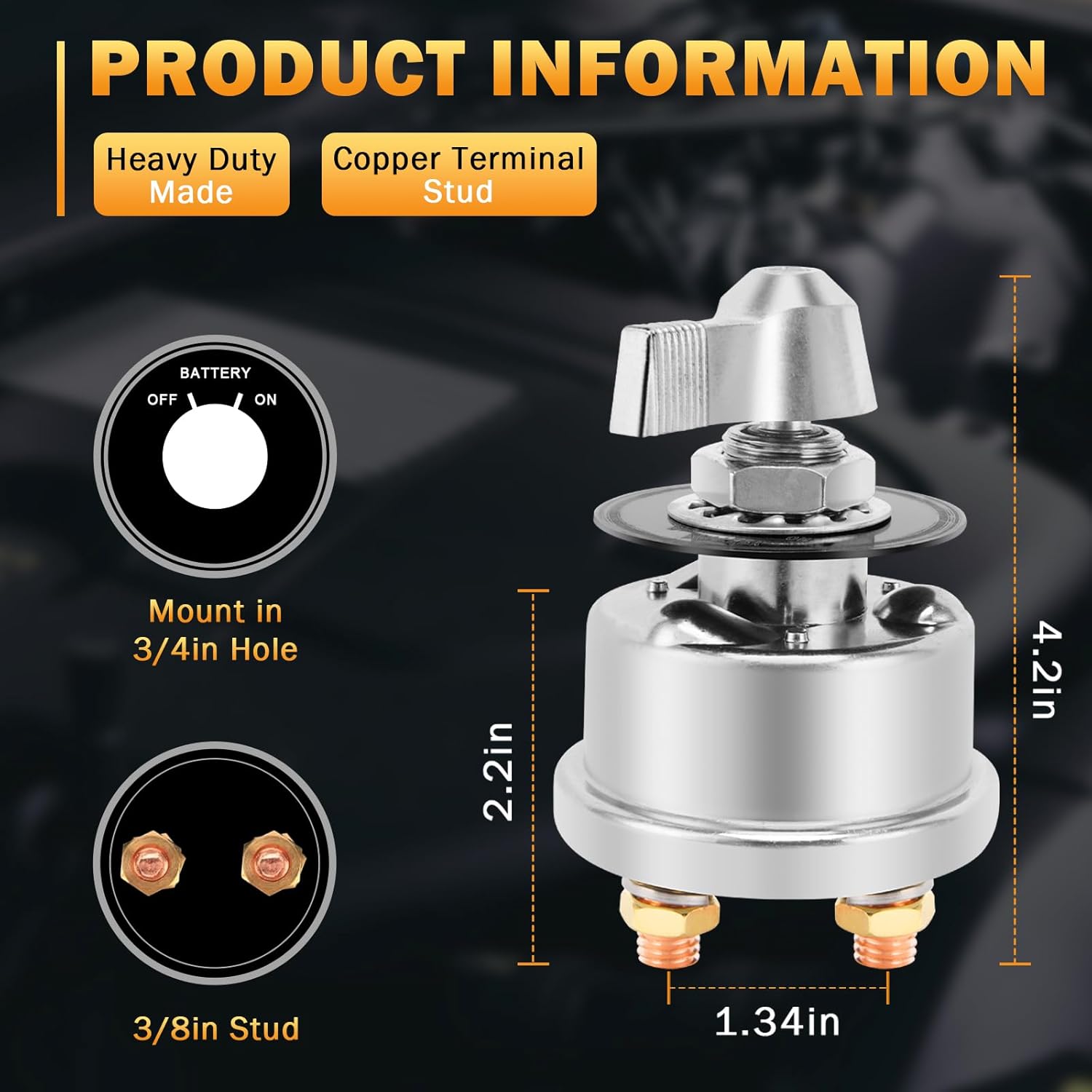 ASW-A802 200A 12-48V DC Battery Disconnect Switch Master Cutoff Panel Mount with Lever Handle