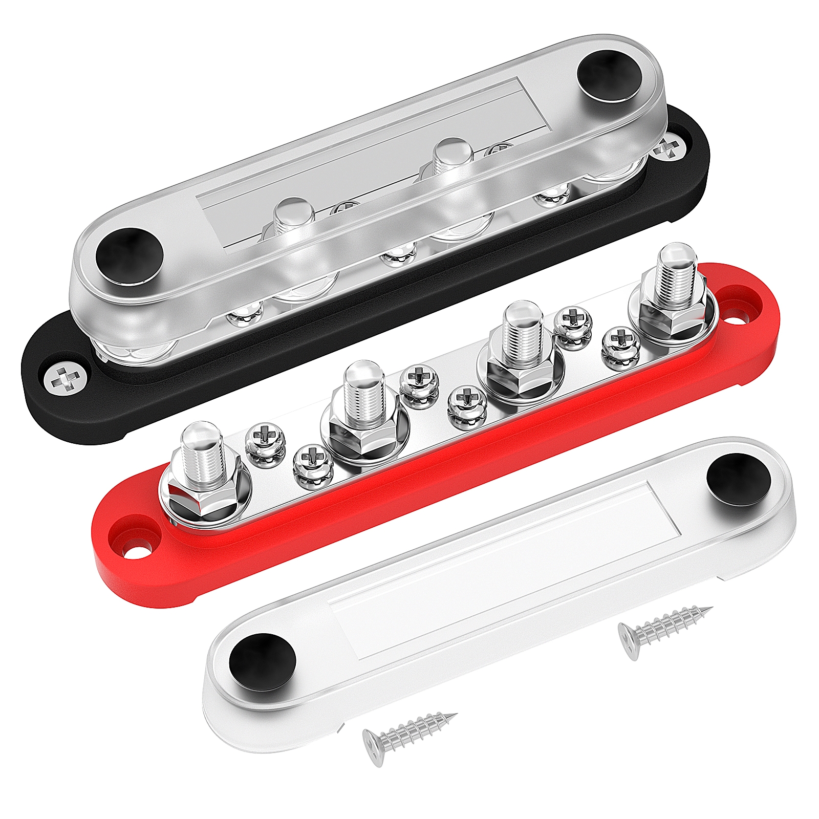 BB150-T4M8S6-C Copper 150A 12V Bus Bar with 4×M8 Studs & 6 x M4 Screws