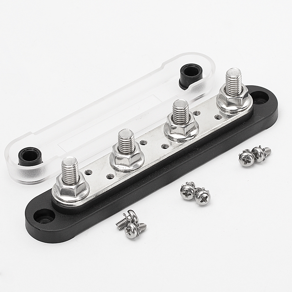 BB150-T4M8S6-C Copper 150A 12V Bus Bar with 4×M8 Studs & 6 x M4 Screws