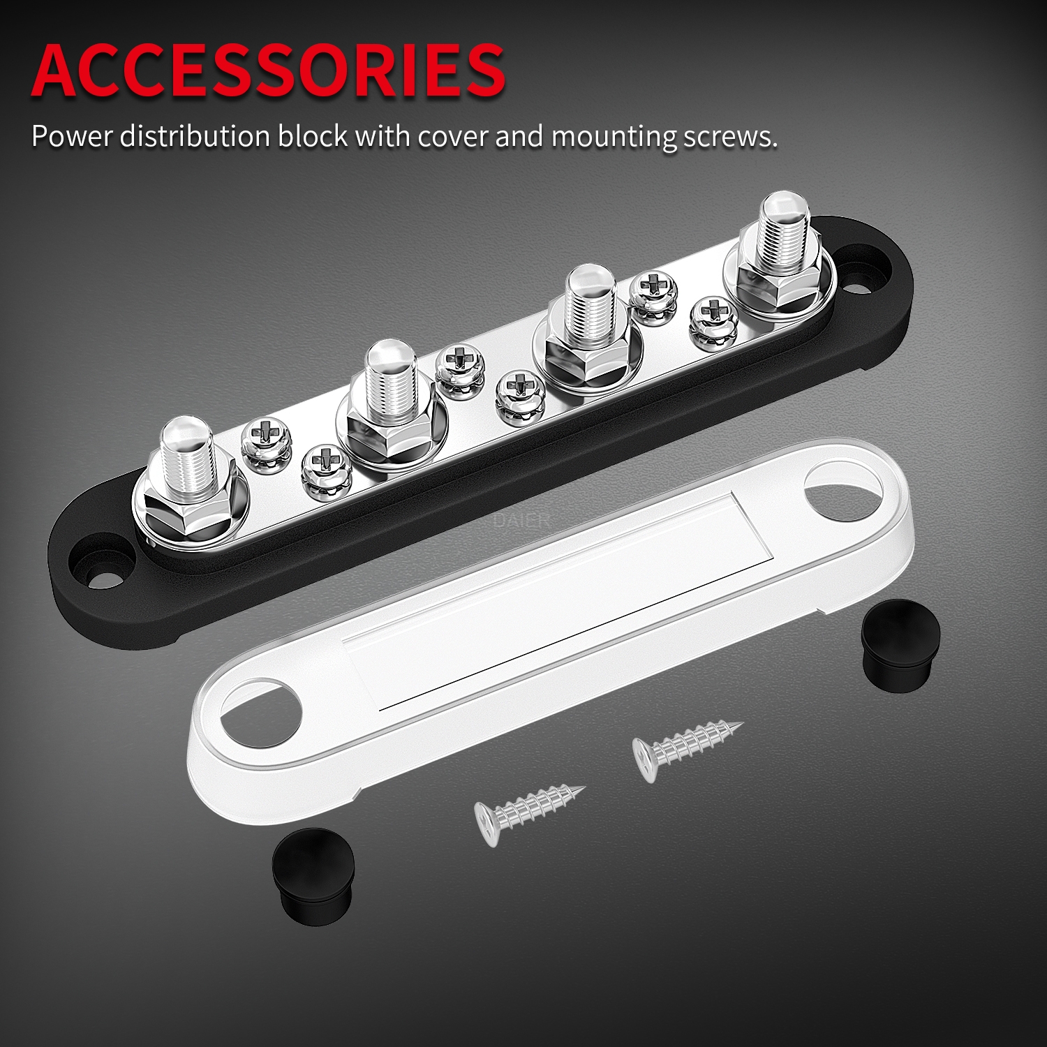 BB150-T4M8S6-C Copper 150A 12V Bus Bar with 4×M8 Studs & 6 x M4 Screws