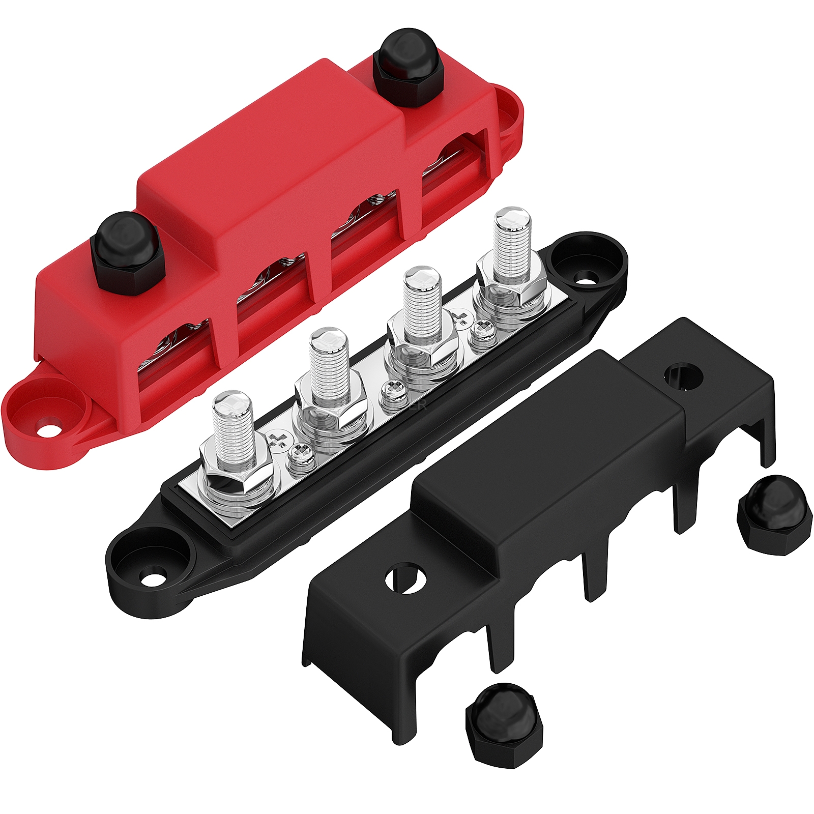 BB250-T4M8/M10S3-C-2 250A 12-48VDC Battery Busbar with 4×M8/M10 Studs and	3×M4 Screws
