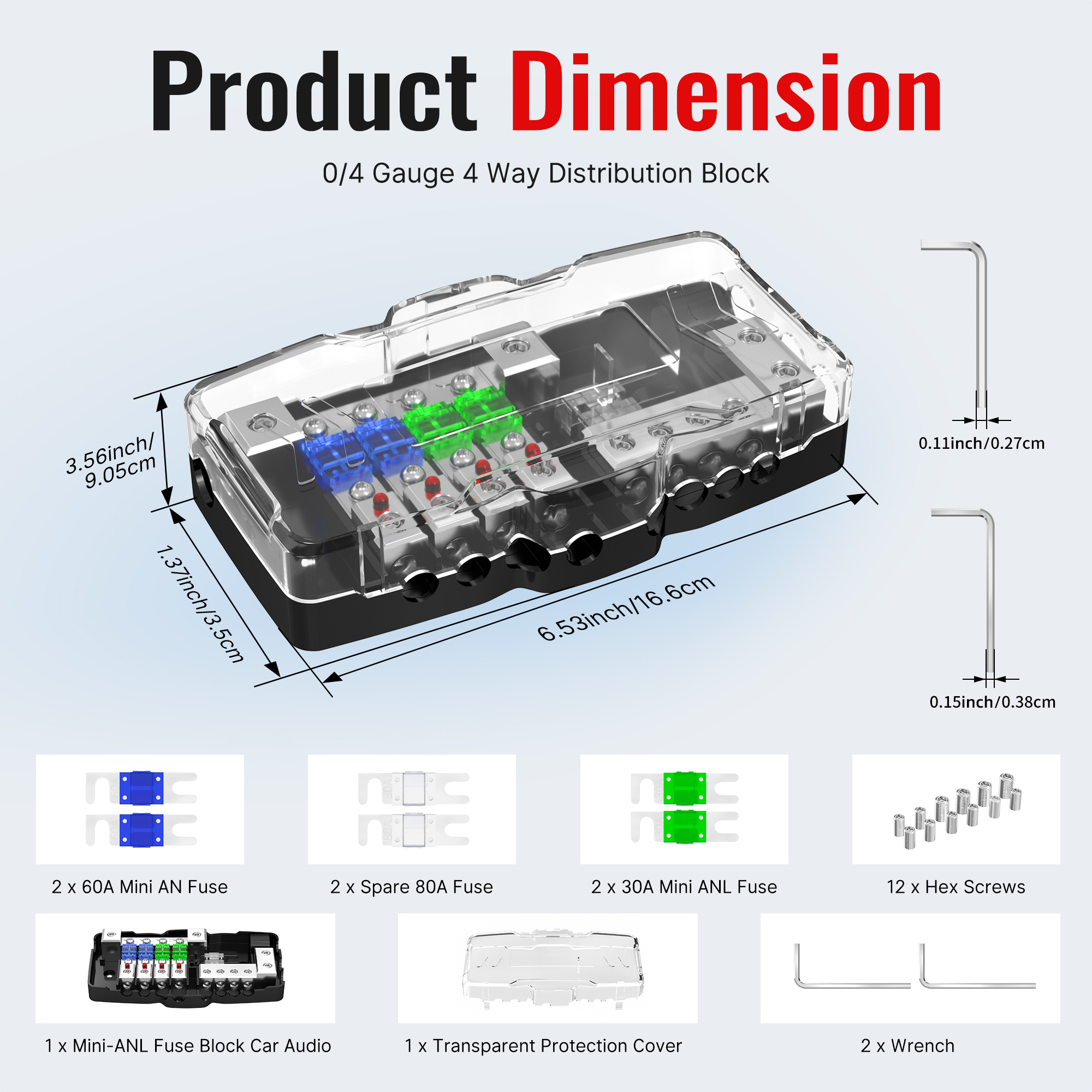 AFS-30 Car Audio 12V 0/4 Gauge 4 Way MIDI Mini-ANL Fuse Block