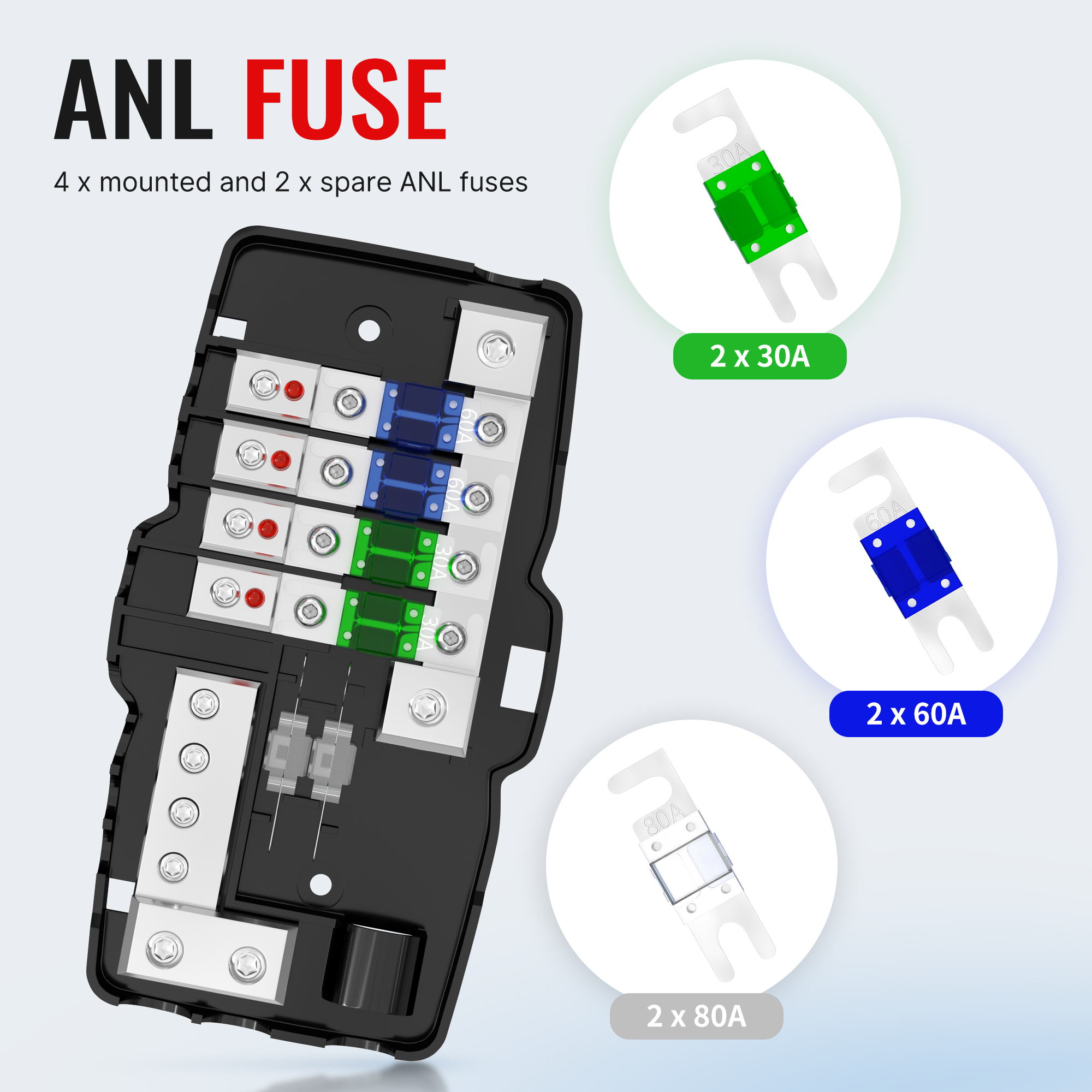 AFS-30 Car Audio 12V 0/4 Gauge 4 Way MIDI Mini-ANL Fuse Block