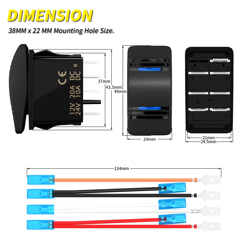 DR-A12927GBL Momentary Marine Rocker Switch