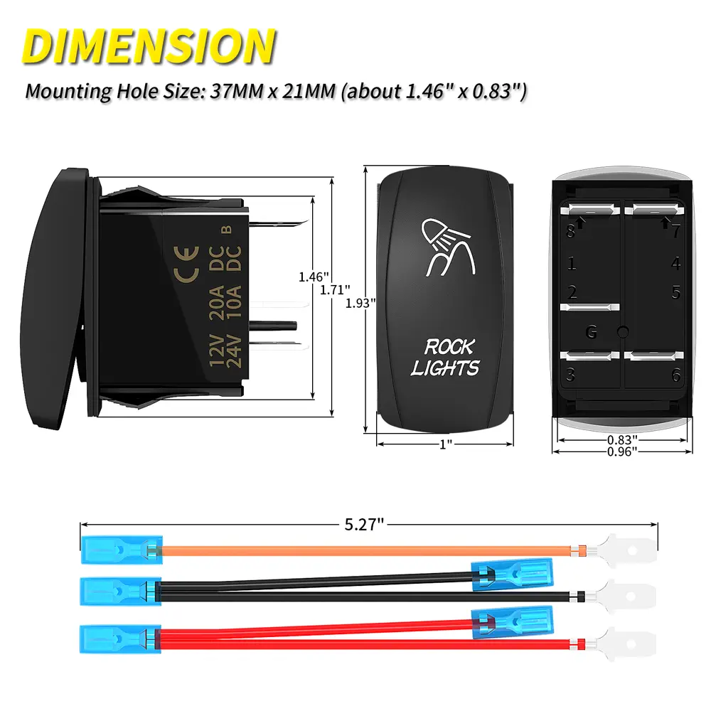 DR-A11L25ABL-LJ14 5-Pin Laser Rock Light Switch - DAIER