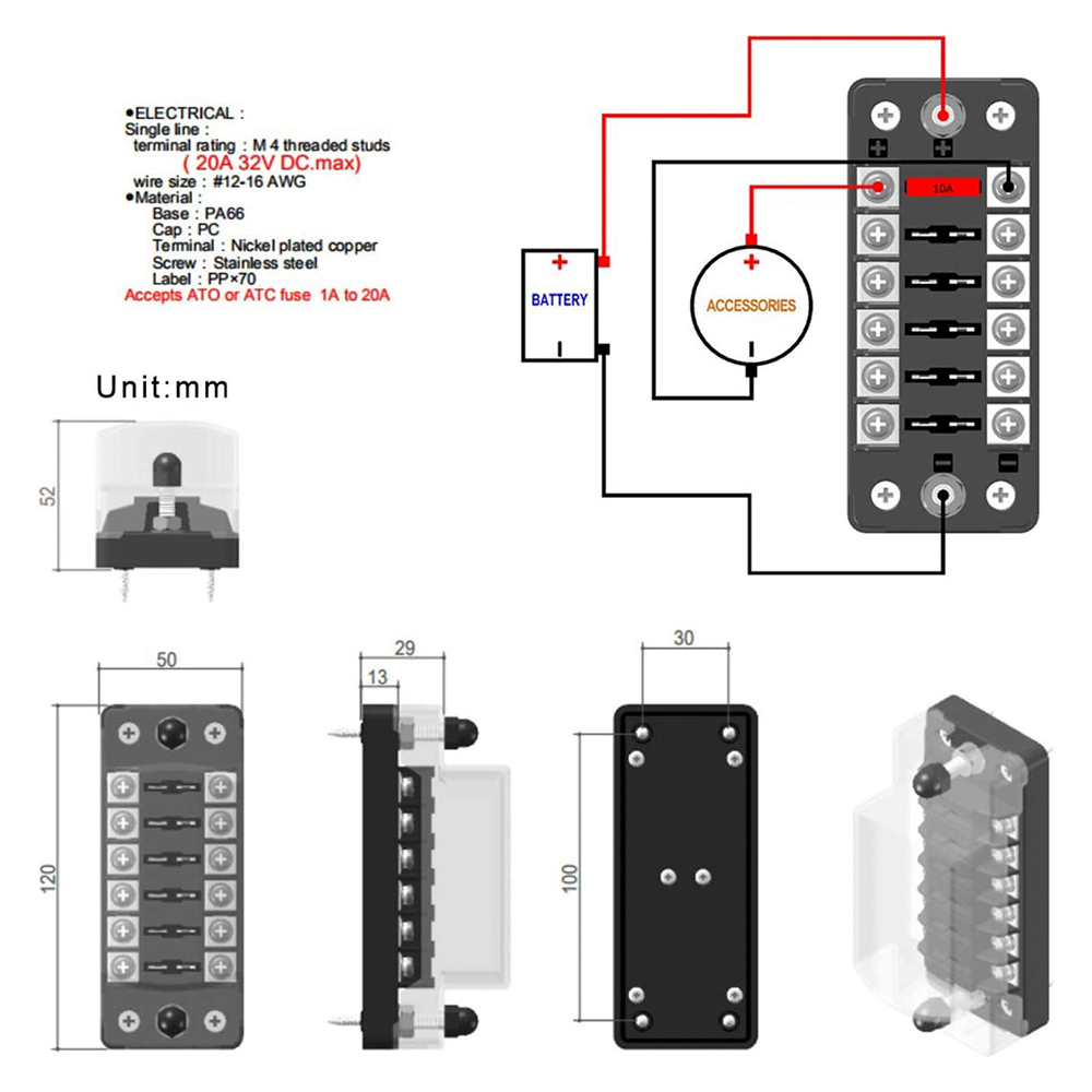 FB1901 6 Way Fuse Block With Negative Bus DAIER