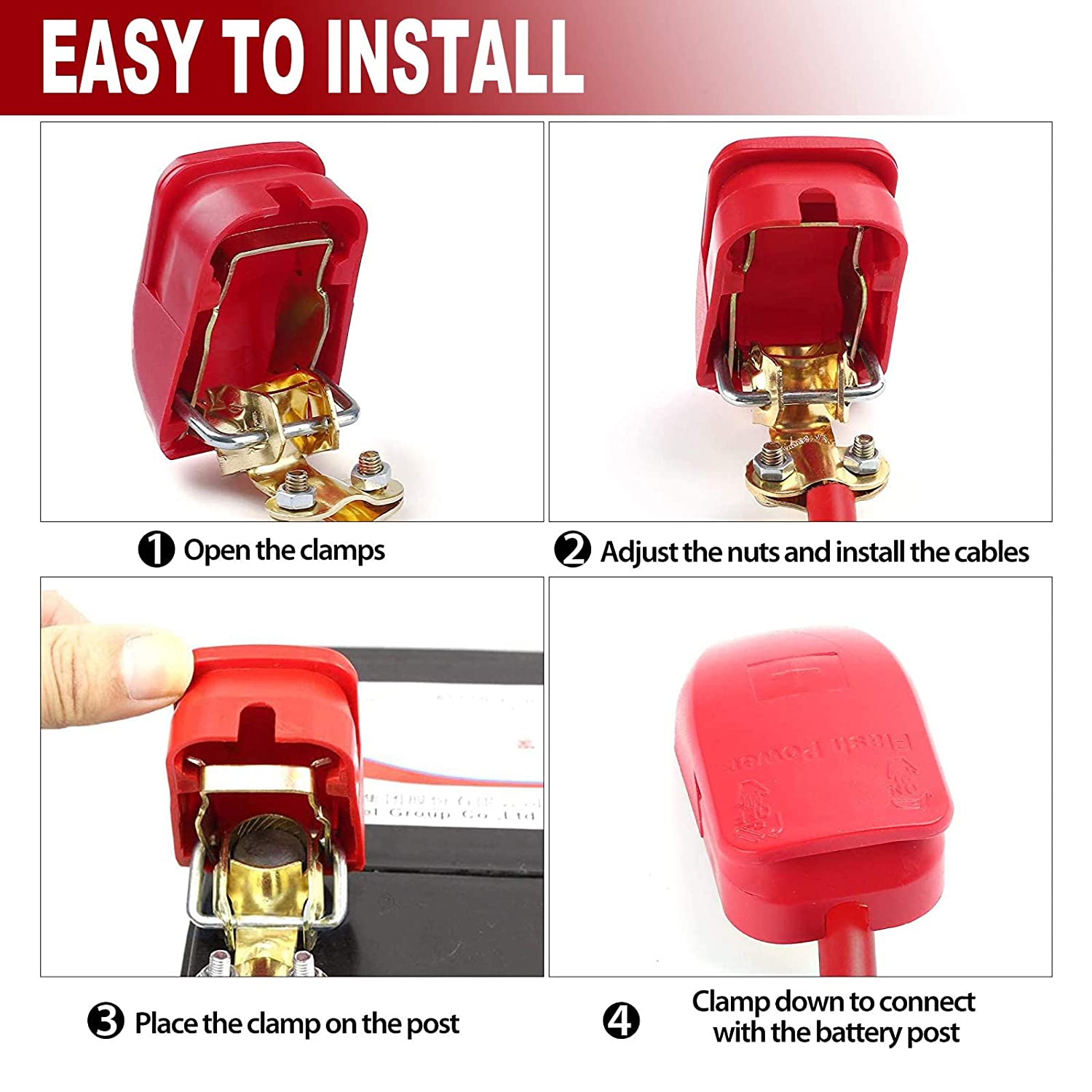 ASW-A901/A902 Battery Quick Disconnect Terminal Clamps Positive & Negative Connectors for Top Post Auto & Marine Batteries