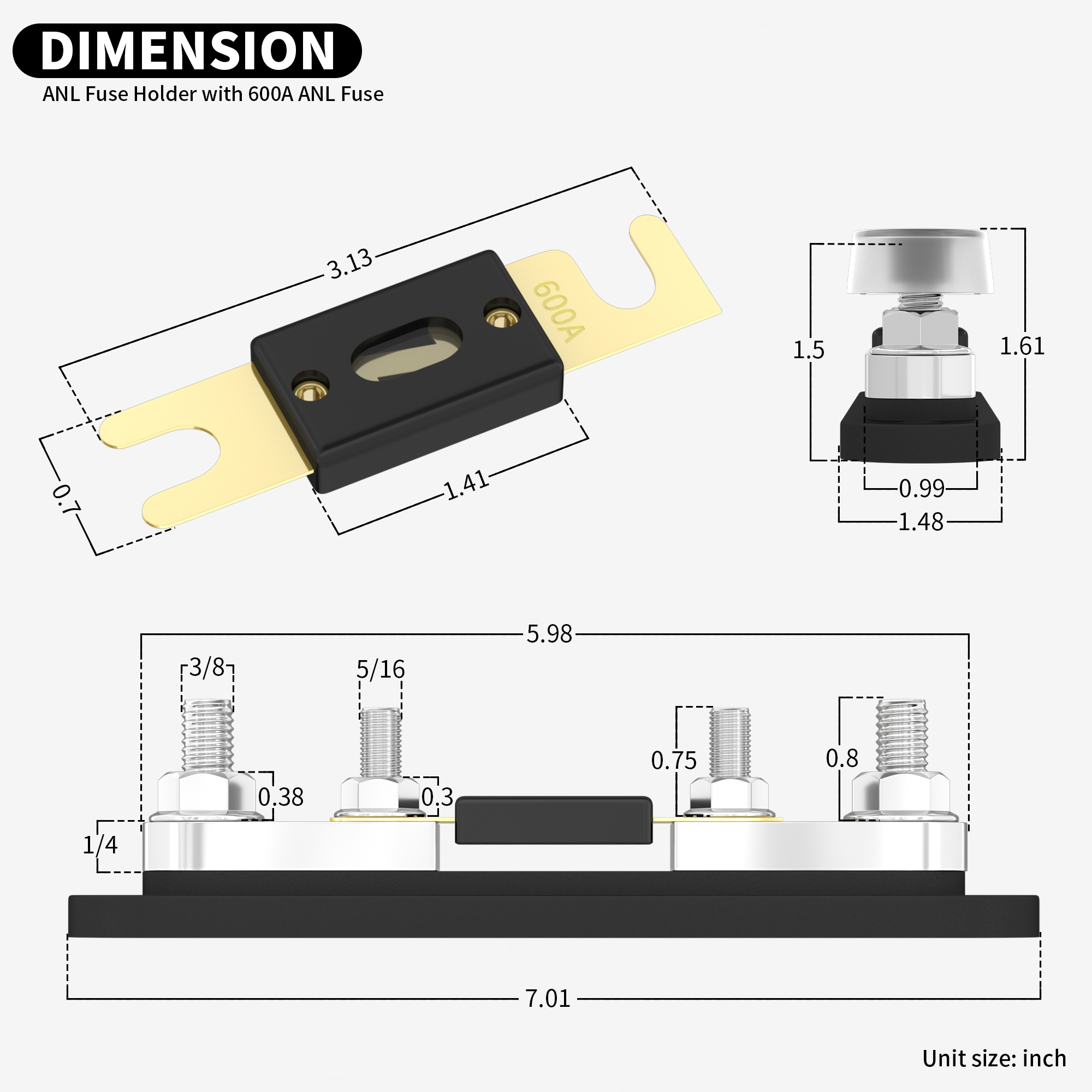 BB300-ANL ANL Fuse Block with Cover – 20 to 750A