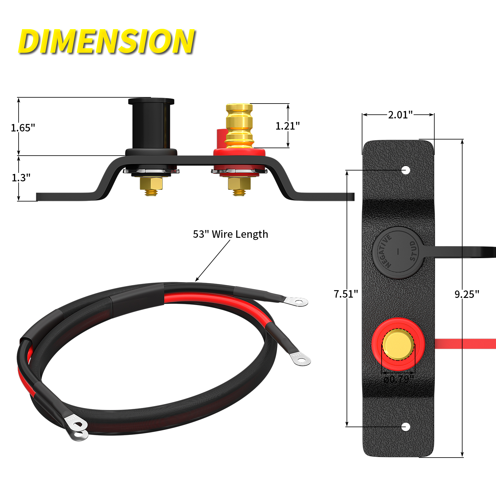 JAS Battery Jumper Terminals – Black & Red Pair, Remote Jump Start Posts