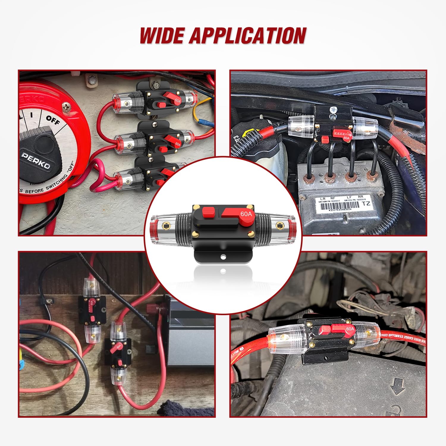 CB-01 20A-150A 12V-24V DC Automotive Inline Circuit Breaker with Manual Reset Fits 3-15 AWG & 0-10 AWG Wires