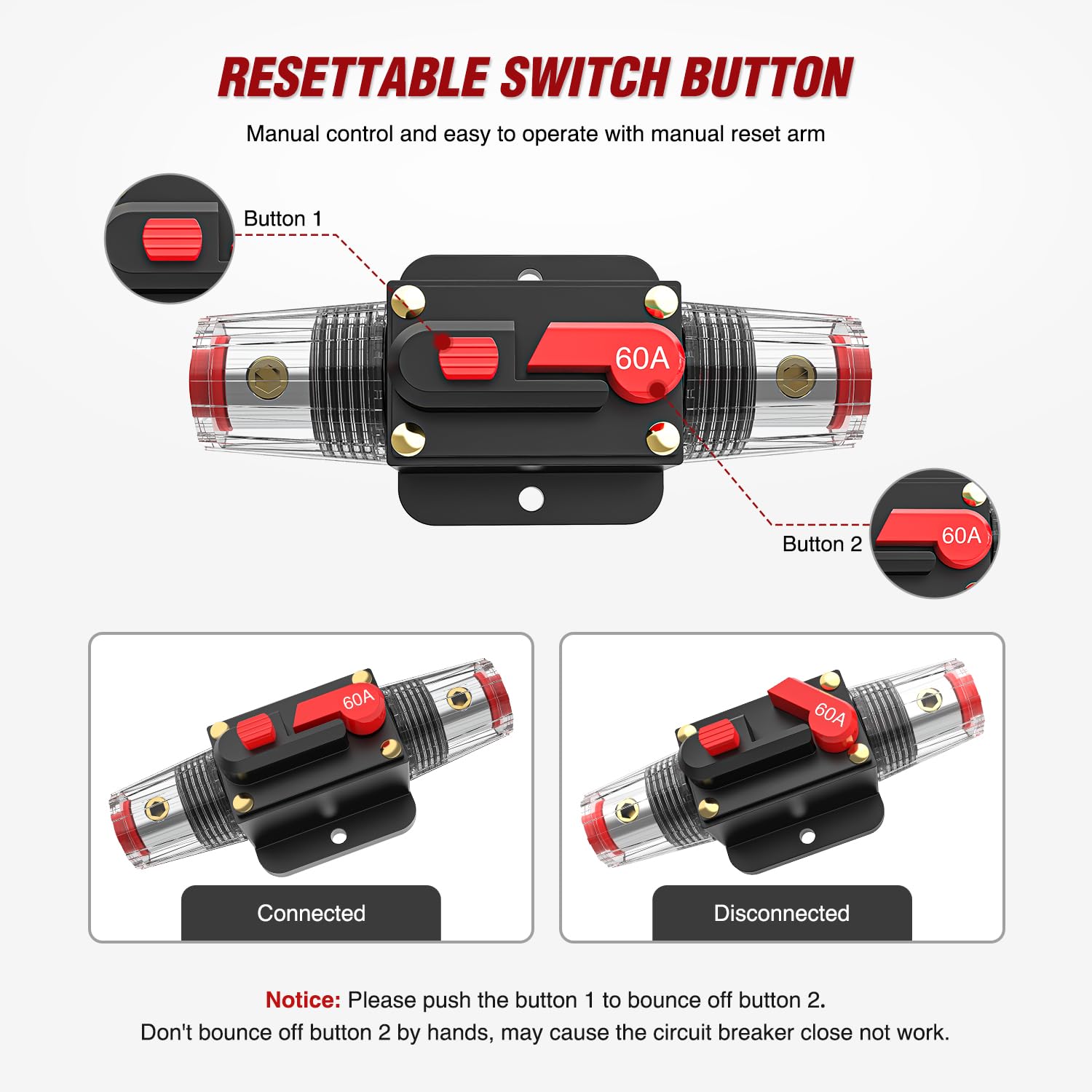CB-01 20A-150A 12V-24V DC Automotive Inline Circuit Breaker with Manual Reset Fits 3-15 AWG & 0-10 AWG Wires