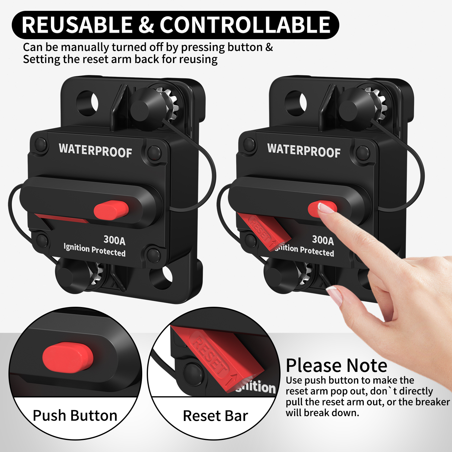 200 Amp Waterproof Manual Reset Circuit Breaker – 12-48V DC For Auto, Marine, Solar
