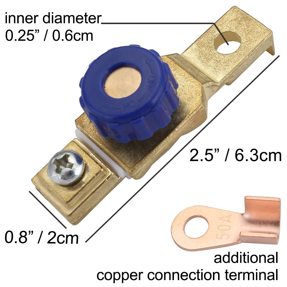 56-00024 80A 6/12V DC Motorcycle Battery Disconnect Switch Compact Top Post Isolator with Blue Knob for 6mm Terminals
