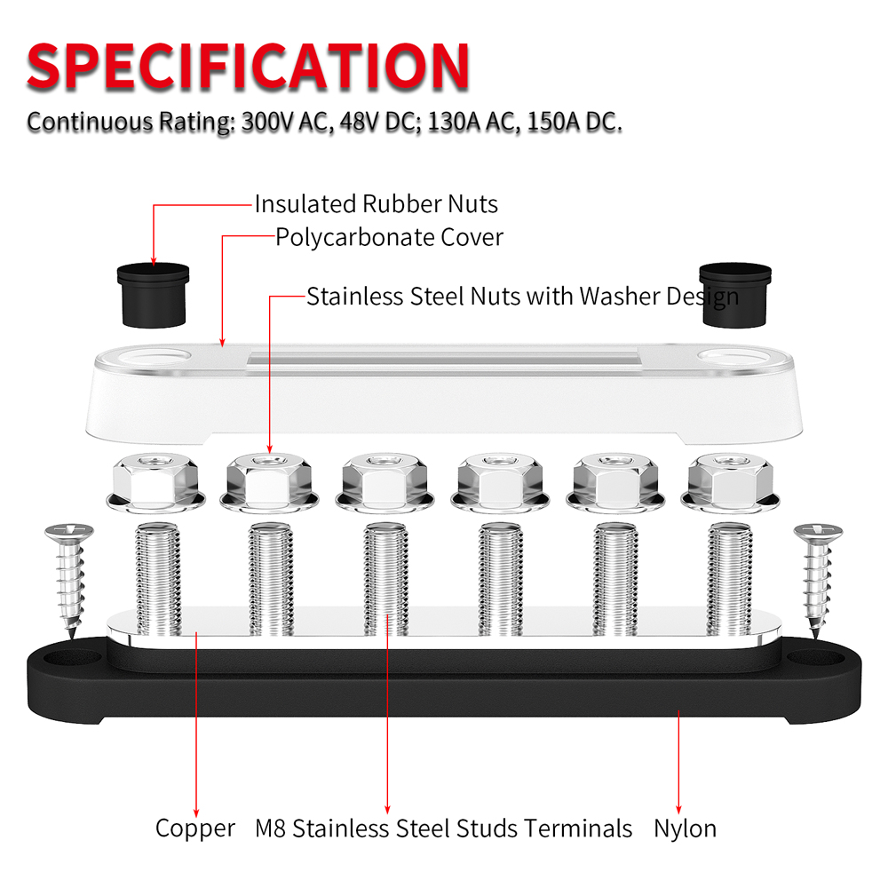 BB150-T6M6/M8-C 150A 48VDC 6×M6/M8 Studs Battery Power Distribution Block