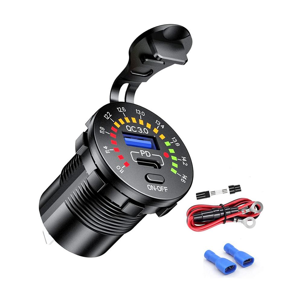 DS2013-PDC-S QC3.0 12V USB Socket with Colorful Voltmeter & ON-OFF Switch