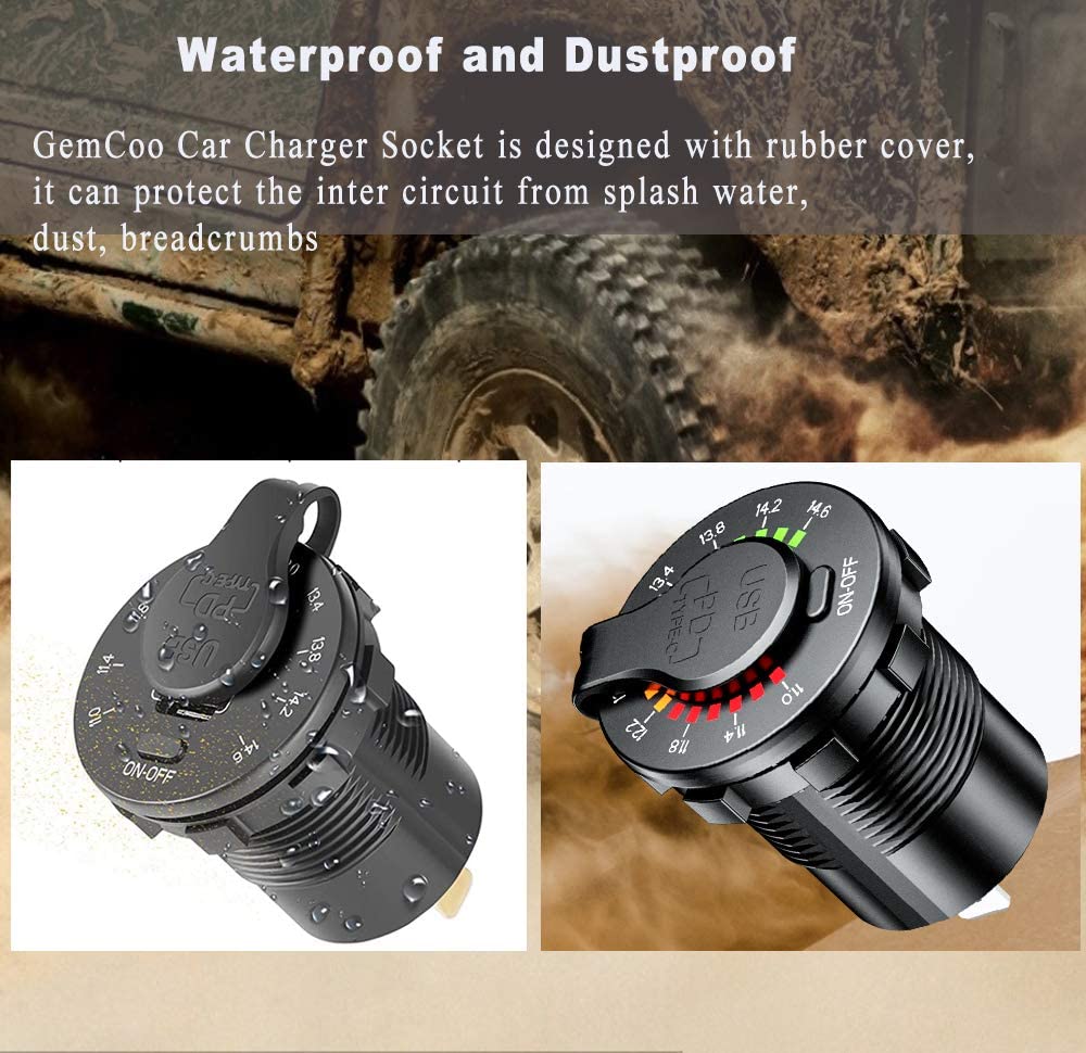 DS2013-PDC-S QC3.0 12V USB Socket with Colorful Voltmeter & ON-OFF Switch