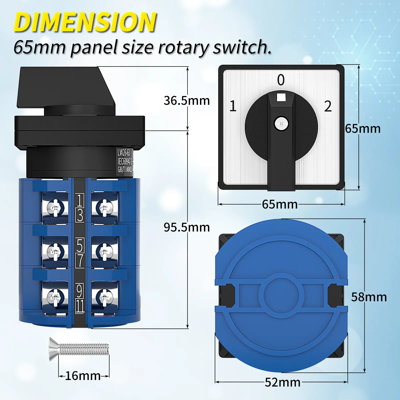 thumbnail image 2 of 3-Way 4-Position Rotary Switch Selector – Adjustable Stop – Unbranded 2 of 5
