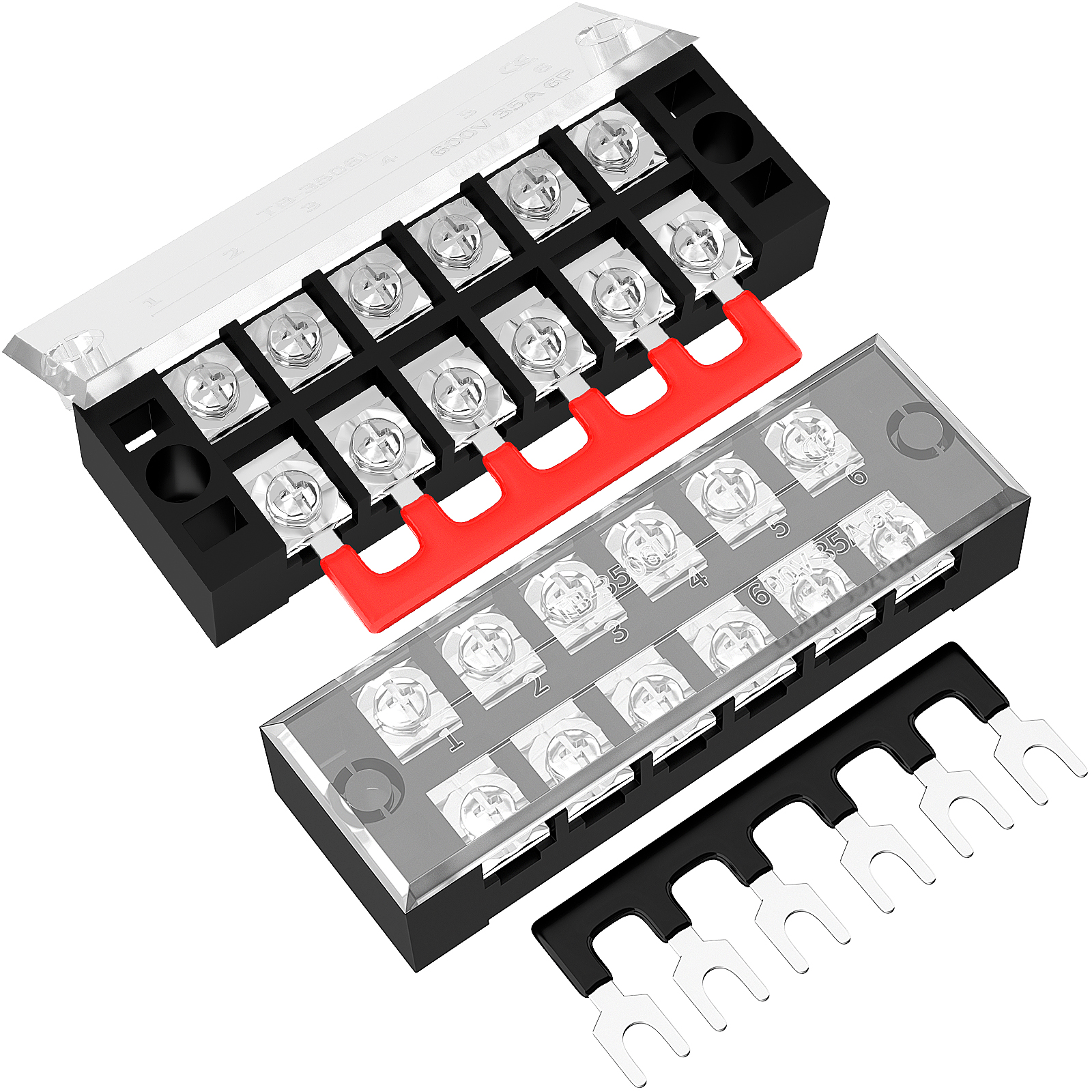 35A 600V 6 Position Dual Row Terminal Strip With M4 Screw Terminal DAIER 35A 600V 6 Position Dual Row Terminal Strip With M4 Screw Terminal DAIER