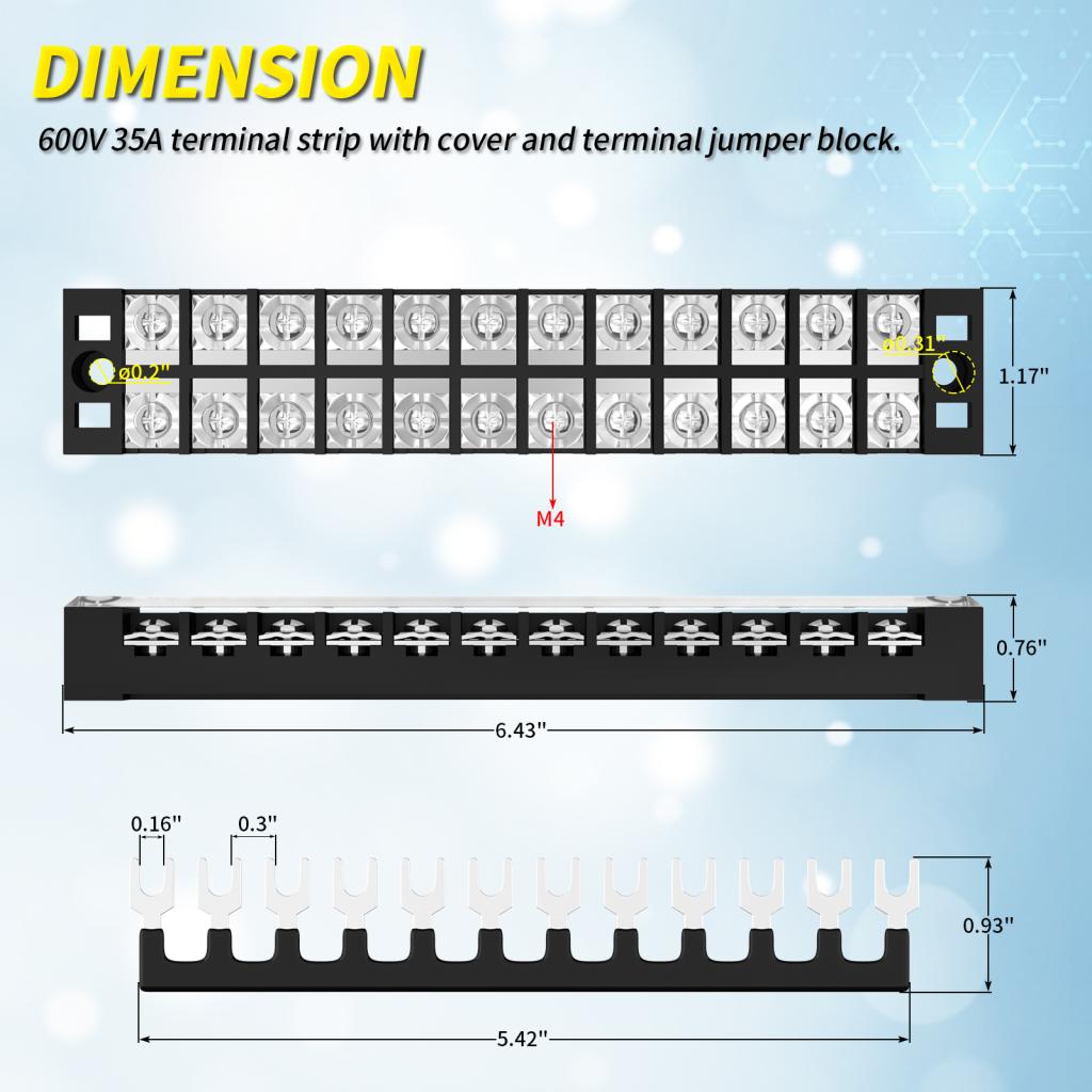 2x Bornier De Connexion 600V 35A – 4 Positions, Double Rangée, Uxcell, Neuf