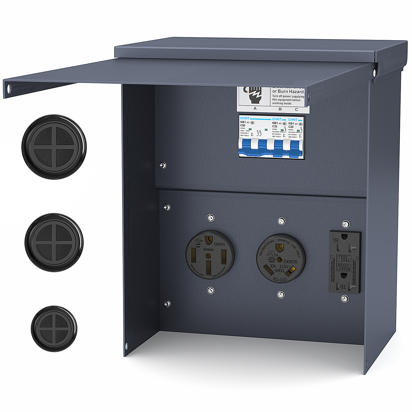 POP-3 Weatherproof Temporary Power RV Panel with 30 and 50 Amp Receptacles